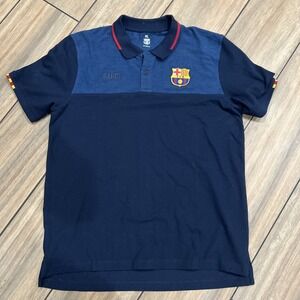 FC Barcelona Polo Shirt Men's XL Navy Blue Soccer Crest Patch Short Sleeve
